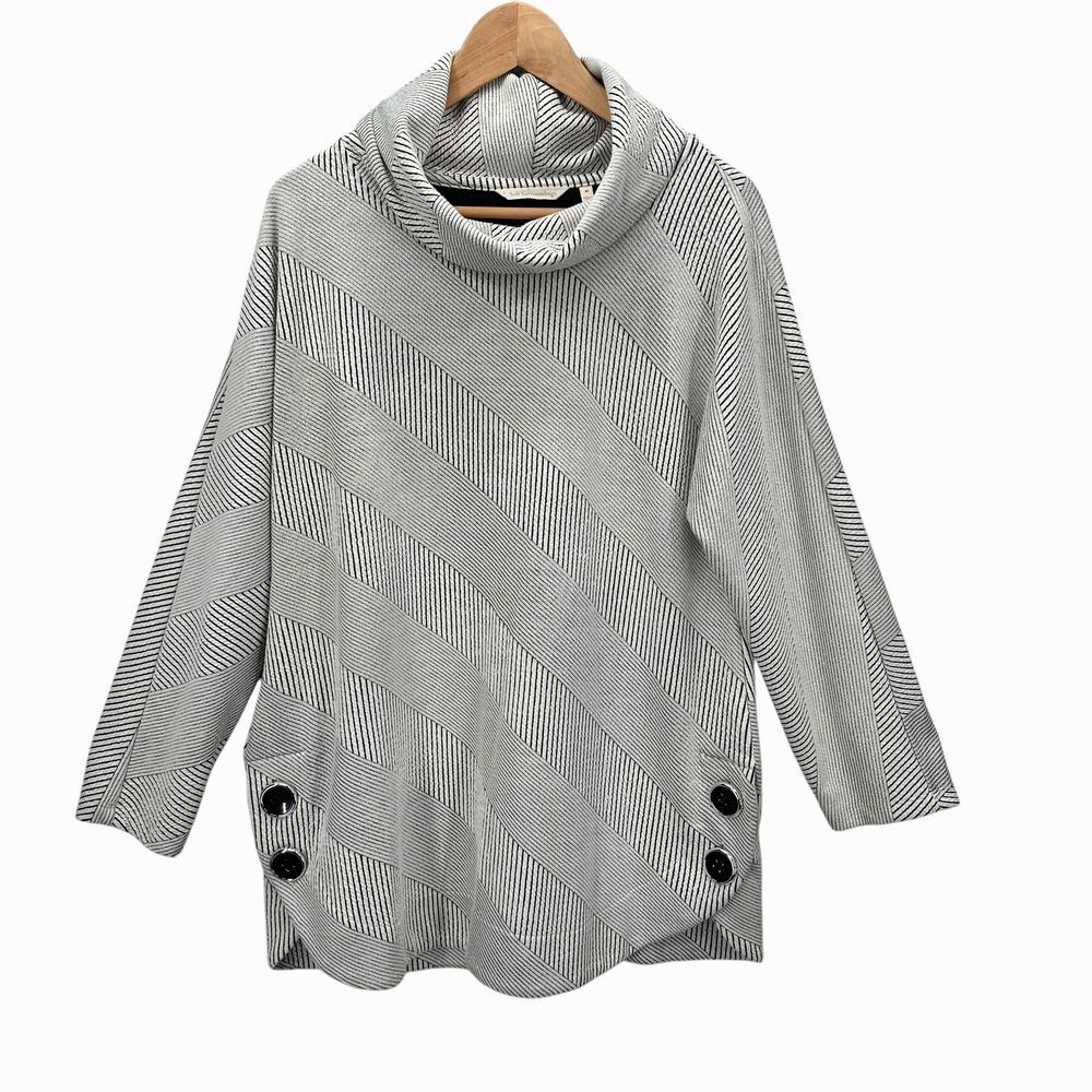 Soft Surroundings Cowl Neck Tunic Diagonal Stripes 3/4 Sleeves Size Medium